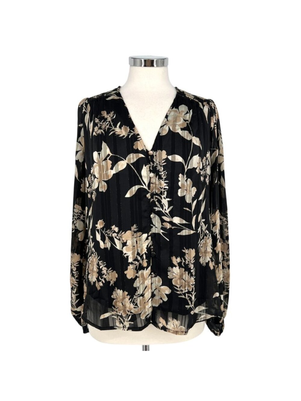 Autres Filles Floral Metallic Blouse Boho Dark Cottagecore Black Size Medium